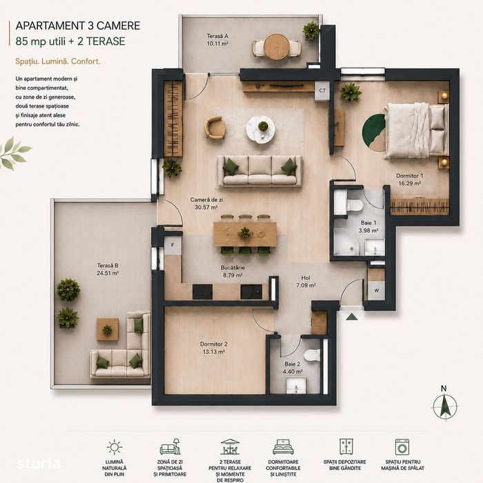 Apartament spatios cu 3 camere si 2 terase I Denya Forest 6 – PRIMA IN