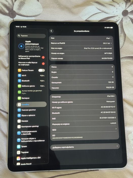 iPad Pro 12.9 inch 6th Gen M2 chip, WiFi+Cellular