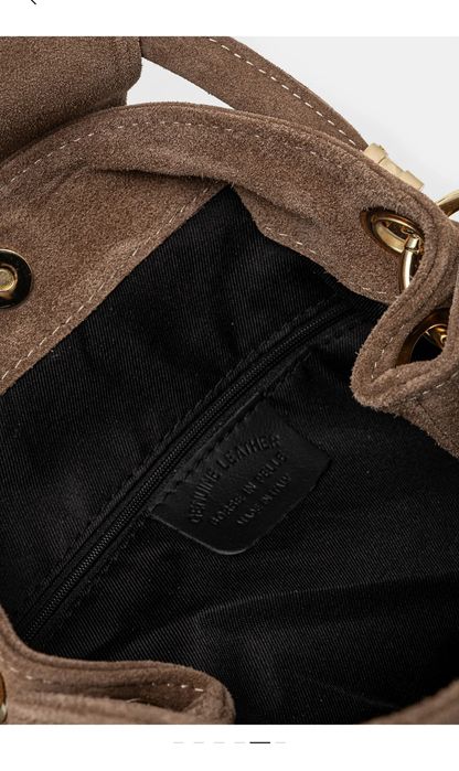 Голяма кожена чанта торба естествен велур кафява camel ресни дръжки