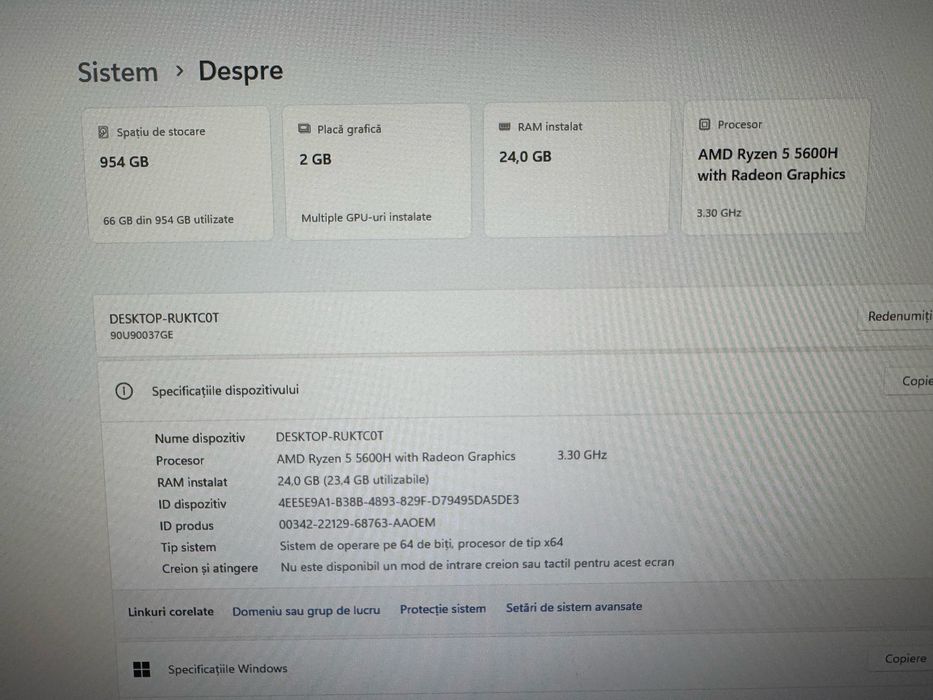 PC complet Lenovo NOU Ryzen 5 5600H, 24GB RAM, SSD 1TB + Dell 24”