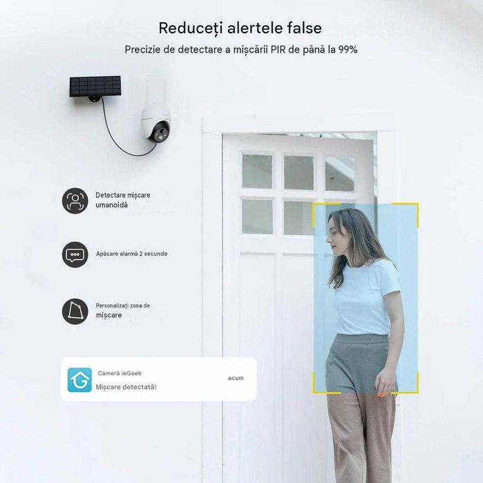Cameră de supraveghere smart Wi-FI solară rotativa 360° ieGeek ZS-GX4S, Ultra HD de 5MP, vedere nocturnă