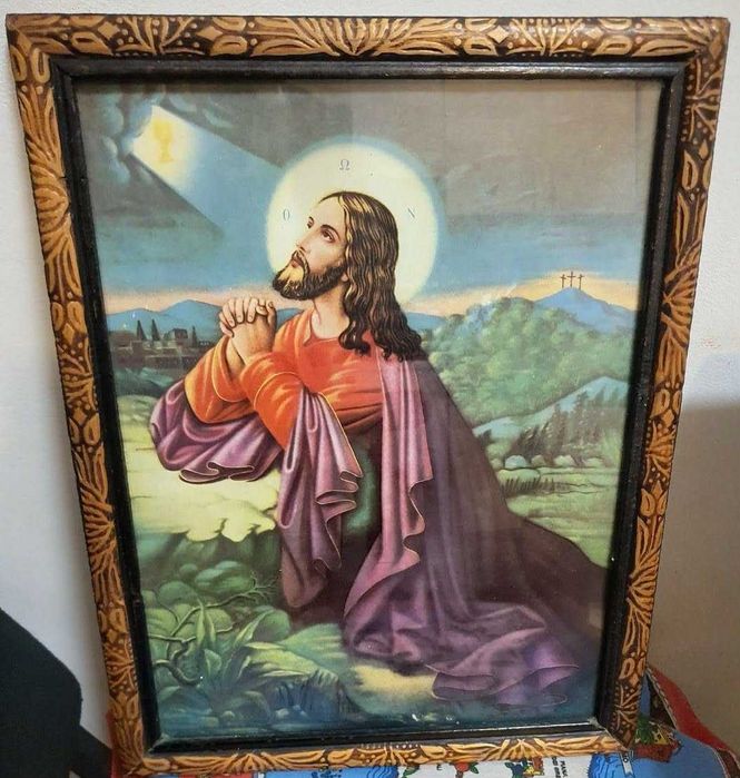 Icoane vechi,  scena rugăciunii lui Iisus Hristos, sfințită, înrămată