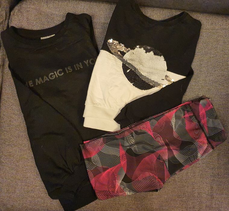 Set haine fete, paiete reversibile, hanorac, colanti, 146-152