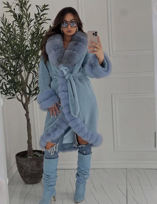 Палта от алкантара и естествен косъм лисица