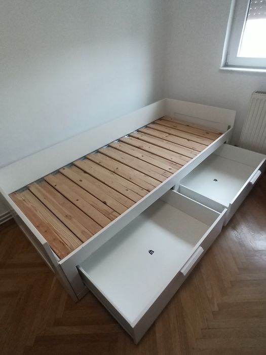 Cadru divan cu 2 sertare, alb, 80x200cm. Pat de o persoană, extensibil