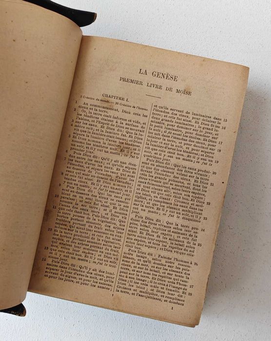 Biblia / Biblie in limba franceza , 1898, 11x16x3 cm , coperta piele