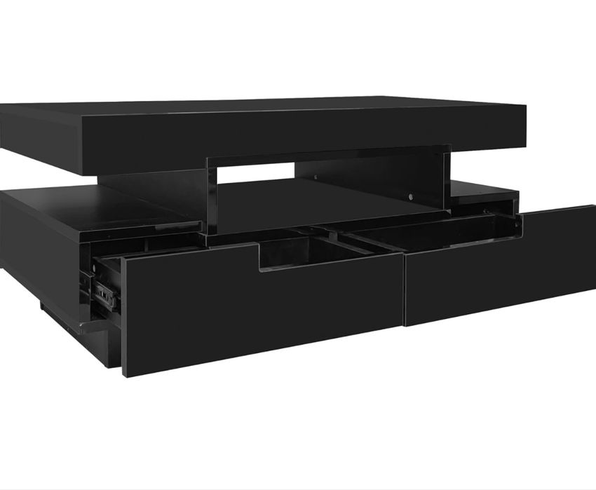 Masuta de cafea moderna negru lucios cu iluminare LED