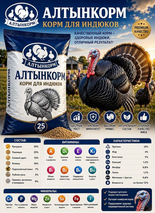 Комбикорм СТАРТ РОСТ ФИНИШ для КРС, птицы и рыбы