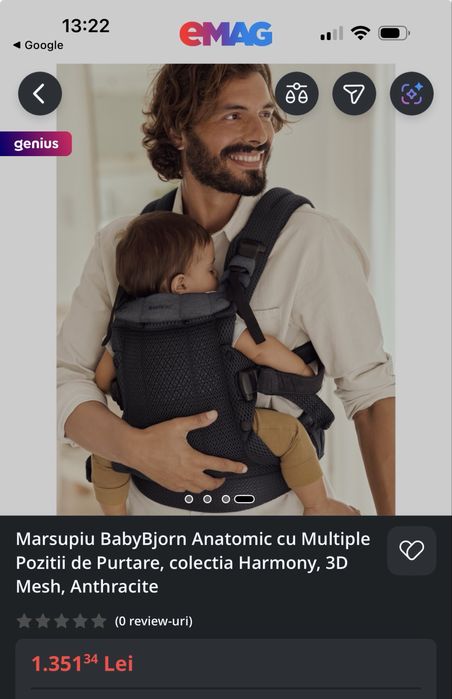 Marsupiu babybjorn harmony 3d mesh gri