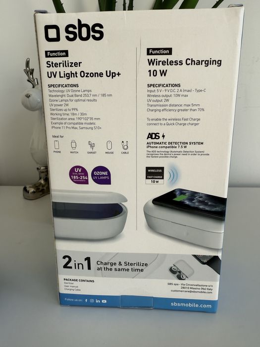 UV антибактериална лампа с безжично зареждане