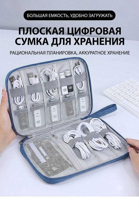 Стильный и практичный органайзер из ткани для кабеля и аксессуаров.