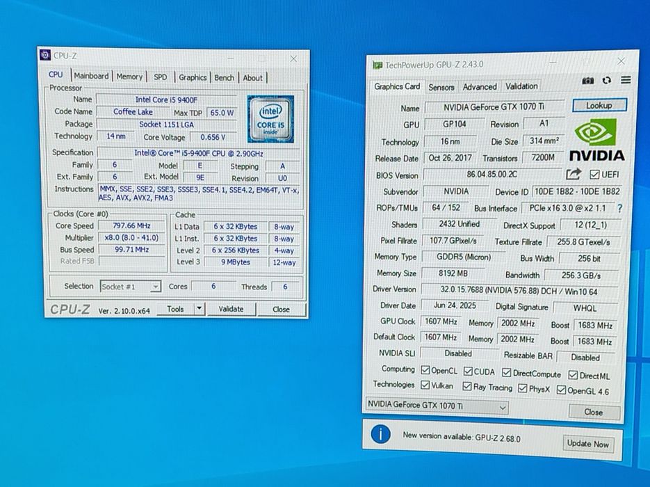 i5 9400/GTX 1070 Ti 8GB/16 Ram DDR4 2666Mhz/SSD+HDD/530w - компютър