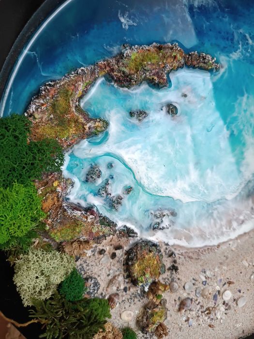 Ръчно изработено пано с естествени материали и епоксидна смола