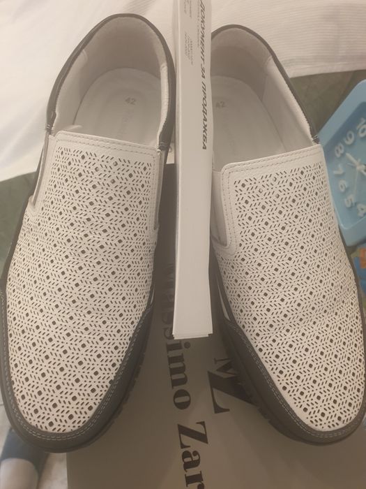 Мъжки кожени обувки Масимо Зарди бяло/сини