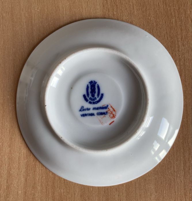 Set 6 cesti portelan artizanal, Cluj, cobalt si aur veritabil