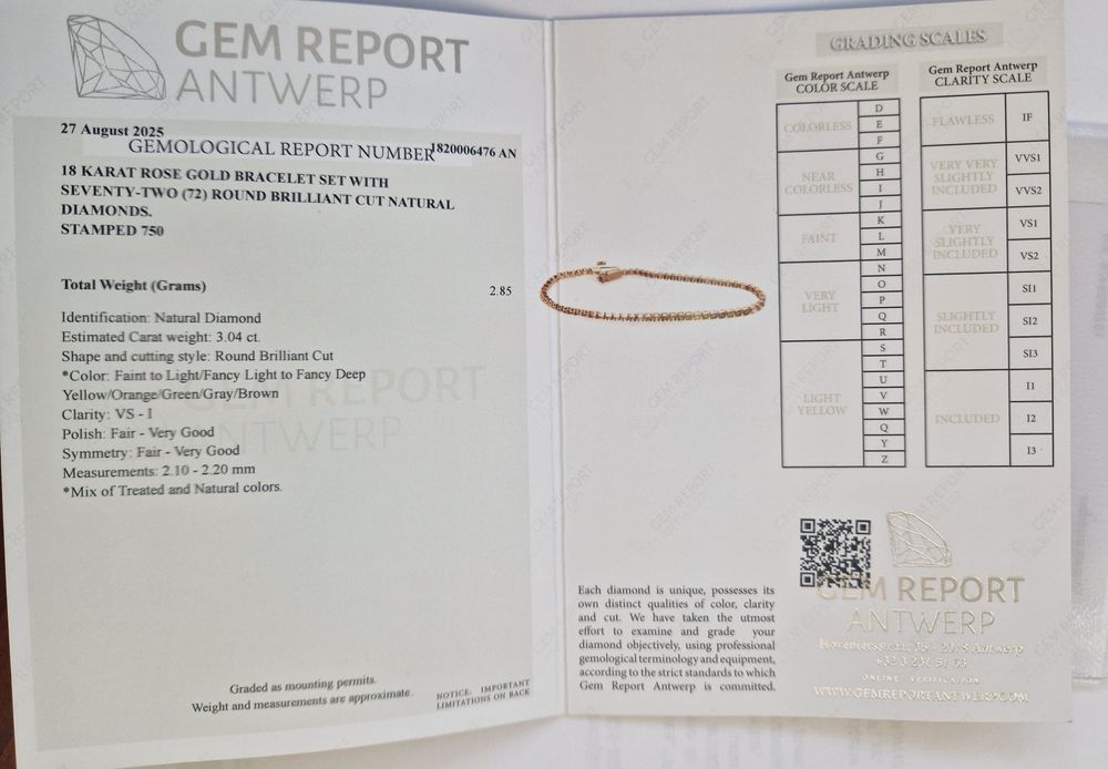Bratara tenis 18ct cu diamante naturale aur roz