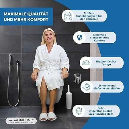 Mobiclinic Titan тоалетна седалка с капак за възрастни и трудноподвижни 10 см Овал до 160кг.