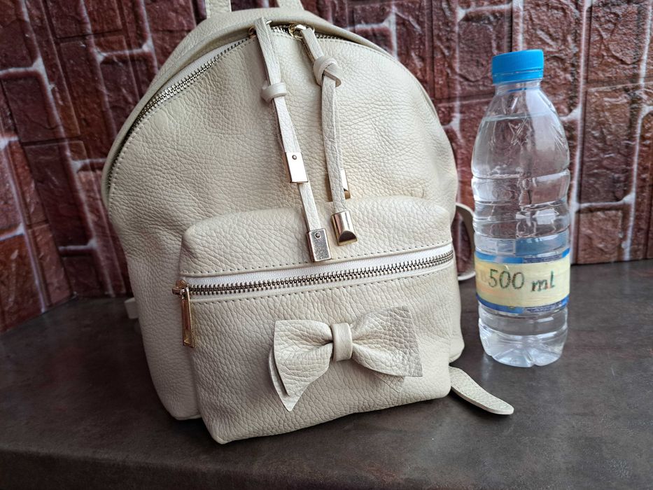 дамска раница,кожена,чанта-естествена кожа,бежово,слонова кост