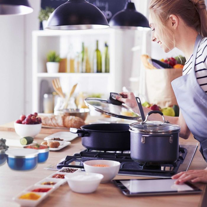 Set 3 boluri din inox cu capace ermetice depozitare alimente albastru