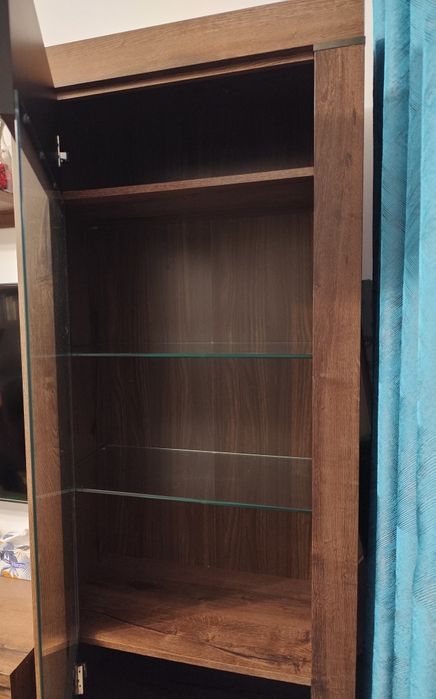 Dulap/Vitrină, Stejar Negru, 2 rafturi sticlă, din PAL, gama Balin