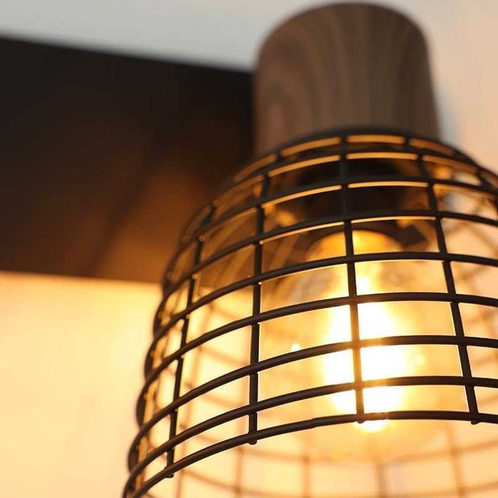 Индустриален Спот Maryland E14 Черен Метал и Дърво Акaция