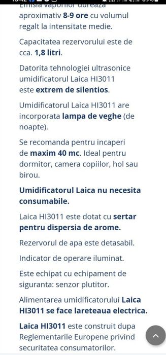 umidificator cu ultrasunete și lumina de veghe Laica