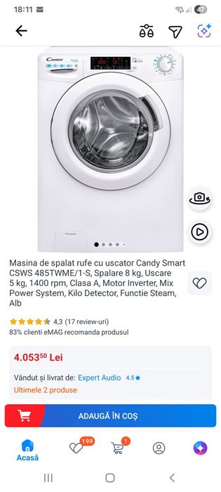 Masina de spalat cu uscator Candy 8kg/5kg  1400 rotatii A+++