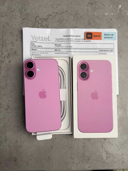 НОВ! 48 МЕС ГАРАНЦИЯ! Phone 16 Лизинг от 26€/мес pink 128GB розов