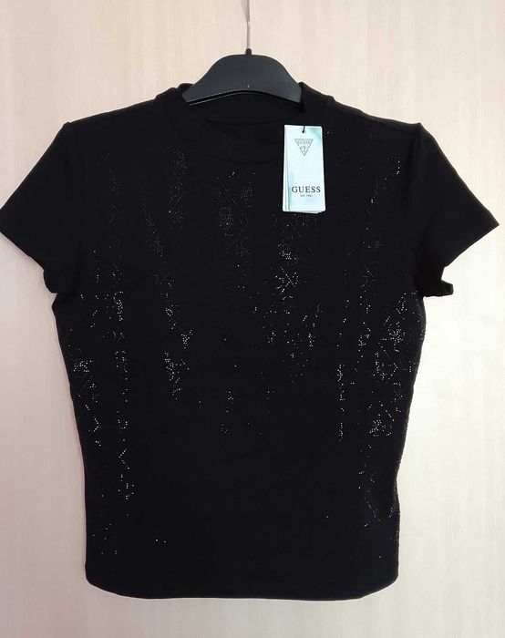 Guess Тениски черна и кремава Slim Fit Нови с етикети