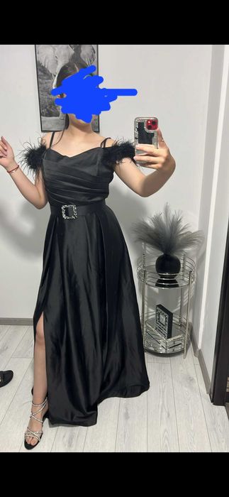 Rochie neagra, lunga din satin