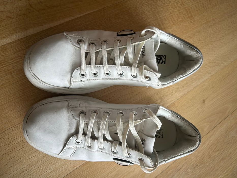 Бели кожени маратонки Карл Лагерфелд