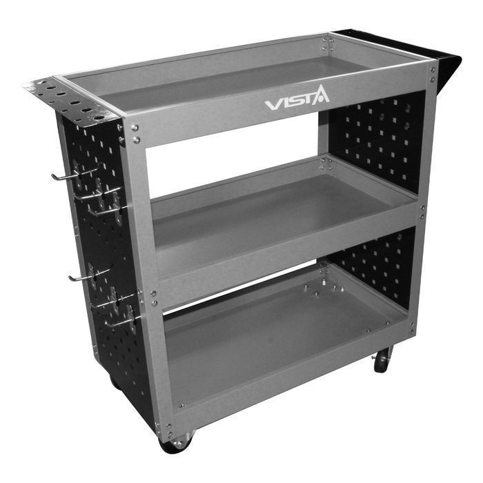 Carucior mobil 3 rafturi cu suport surubelnite si panou carlige