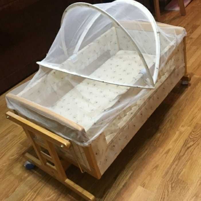 детская кроватка и люлька в комплекте из натурального дерева-бамбука