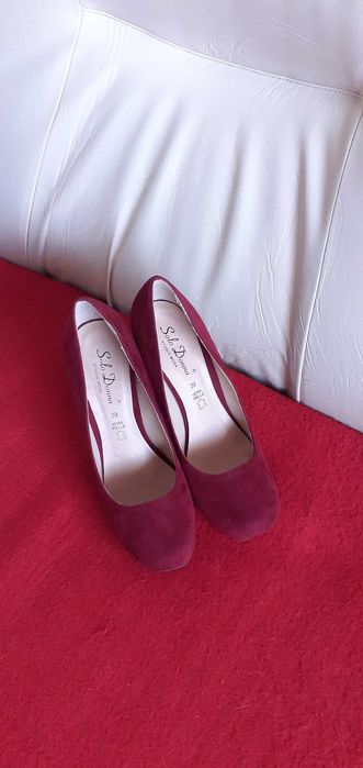 Pantofi piele naturala rosii cu toc