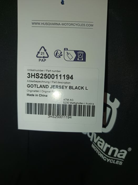Husqvarna Gotland Jersey Black L - Nou cu etichetă