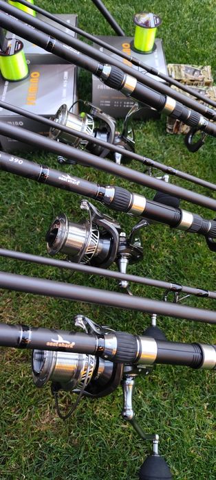 Set 3 Lansete 3,90m,3 Mulinete 10.000 Long Cast,Rod Pod,Senzori