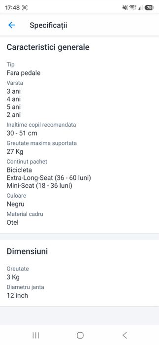 Bicicleta varsta 3-4 ani