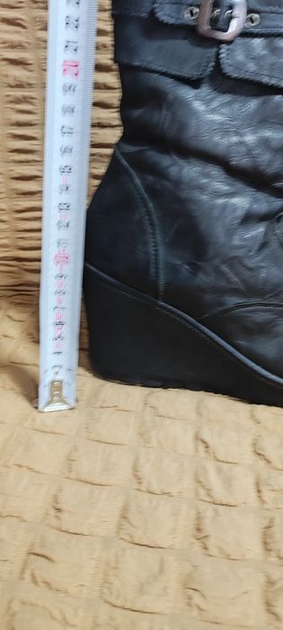 Дамски боти, платформа, черна естествена кожа, стелка 25,5 см, изгодно