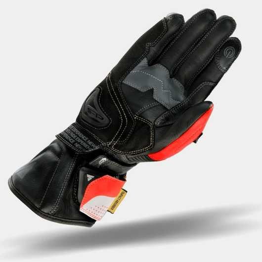 Кожени мото ръкавици SHIMA STR 2.0 FLUO/RED,протектори и вентилация