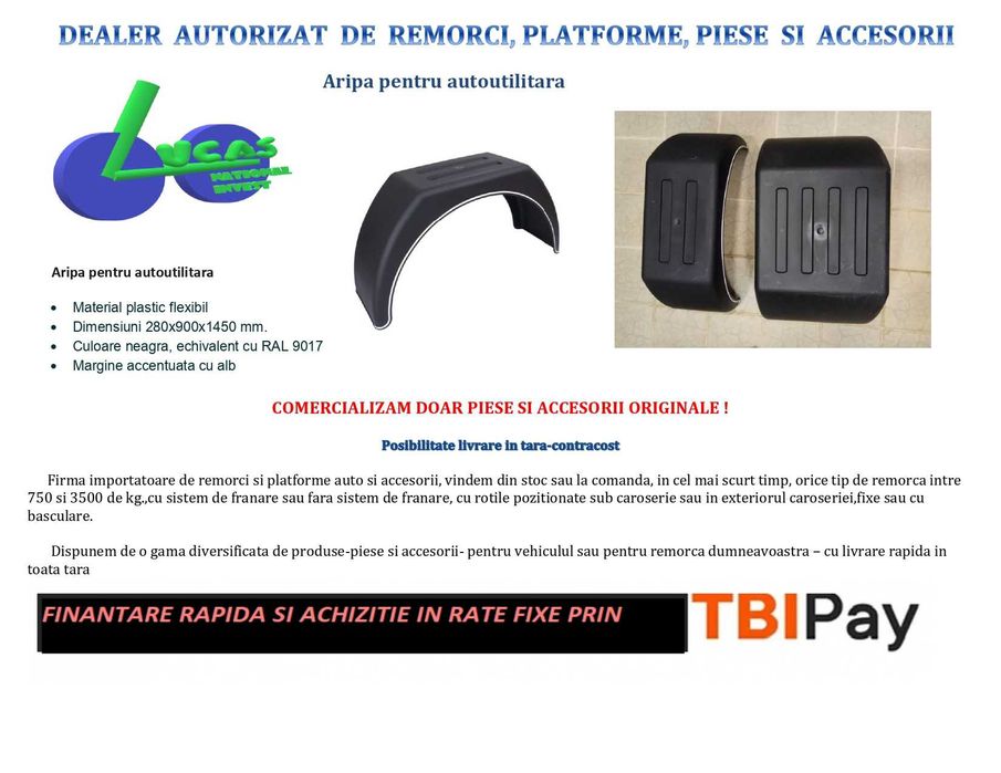 Aripa autoutilitara mono, noua, posibilitate 4 rate fara dobanda