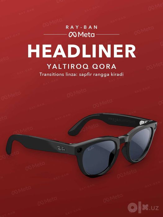 Ray-Ban Meta Headliner Shiny Black, Transitions (сапфировые)