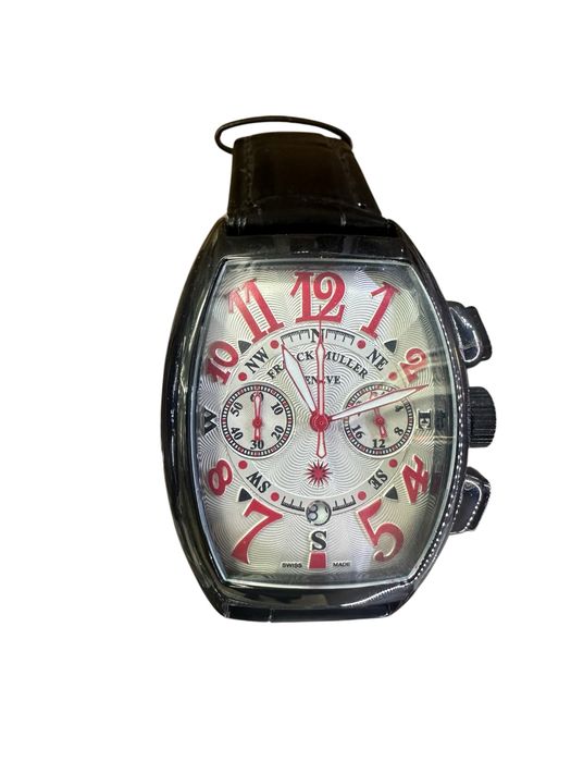 Уникален Часовник Franck Muller само за 80 евро Бял циферблат Кожена Каишка НОВО в кутия