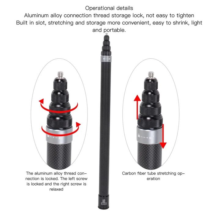 Selfie Stick Carbon Invizibil 3M, Insta360 X5,X4,X3,X2, ONE, GoPro - N