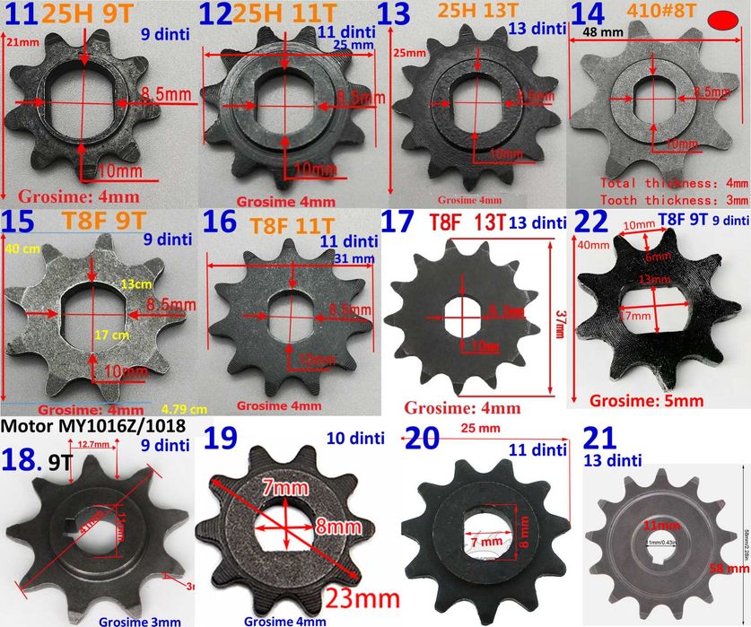 Pinion 6-7-10- 11,13,14,20,44 dinti! pentru motor scuter electric. Nou