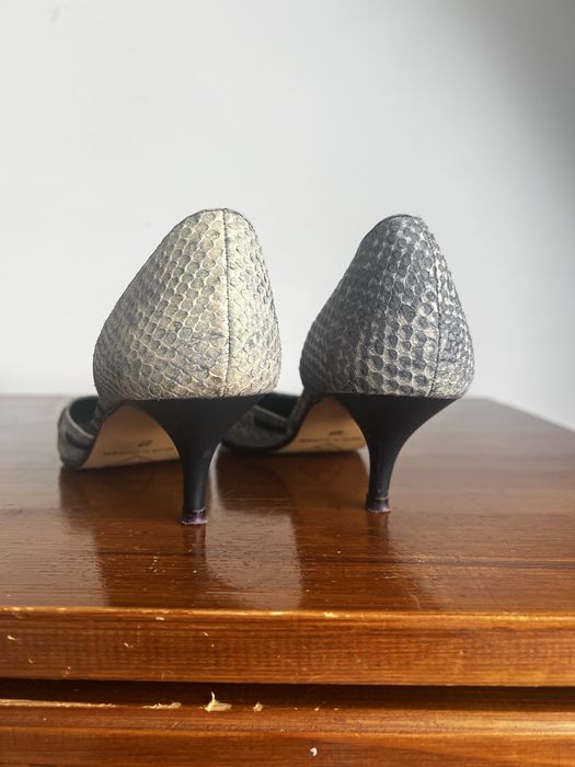 Сини змийски обувки kitten heel нисък ток