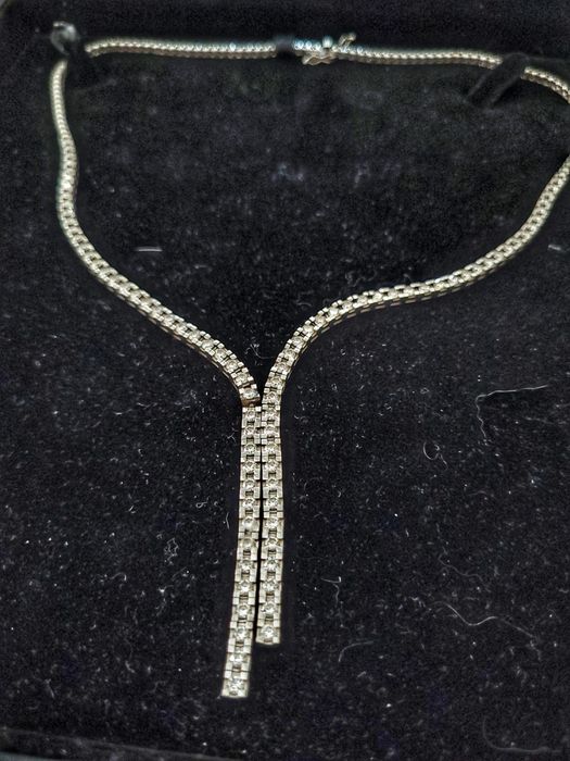 Colier Tennis Lux din Aur Alb 14K cu Diamante-Piesa de Lux
