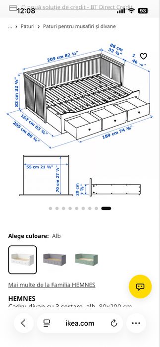 Pat dublu divan ikea hemnes