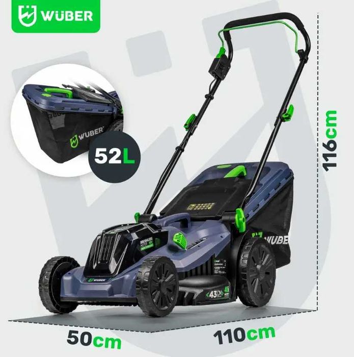Masina de tuns iarba, gazon, electrica, 2x20V Li-ion, 38 cm 40V Wuber