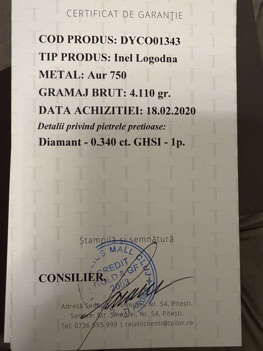 Vand inel logodna Teilor din aur cu Diamant