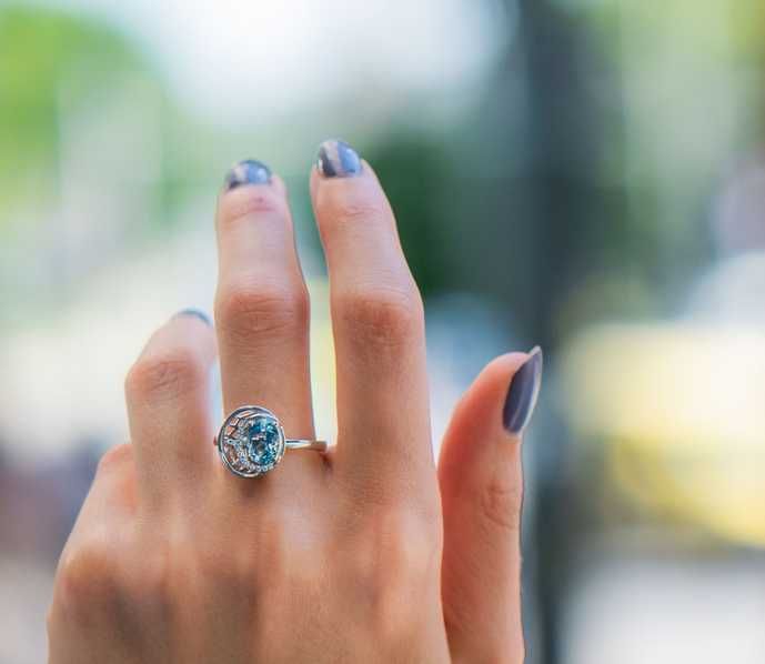 Комплект сребро и СИН ТОПАЗ - естествен камък!